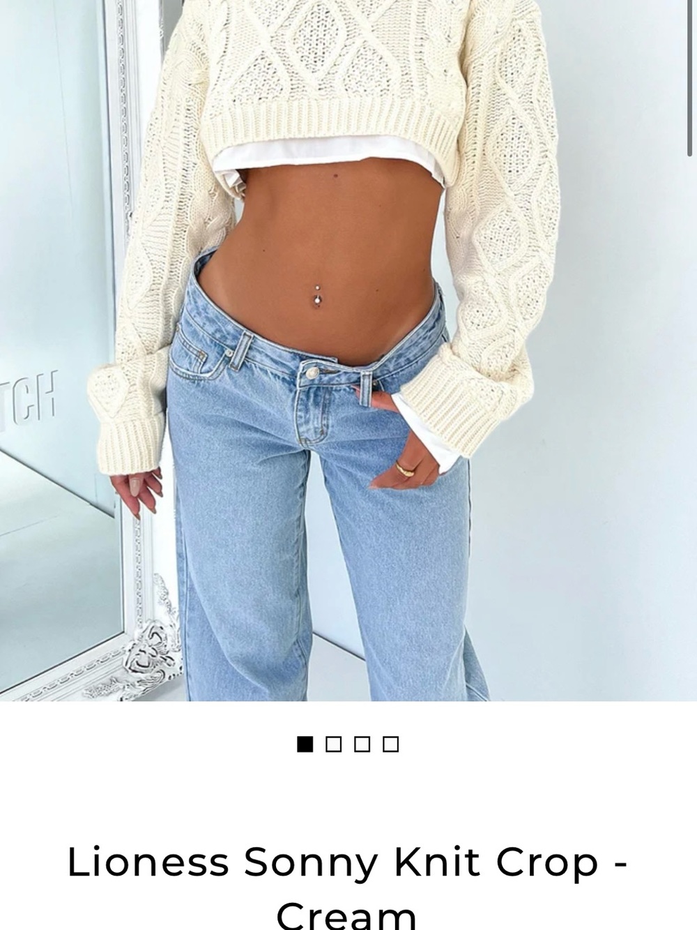 Lioness Cream Cable-Knit Boyfriend Sweater Crop Sonny with collar